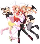  1boy 5girls :d ;d akashi_yuuna albert_chamomille animal_ears bat_wings black_legwear blonde_hair boots brown_eyes brown_hair bunny_ears cat_ears cosplay crossdressing fangs fox_ears fox_tail garter_belt harmonia hasegawa_chisame head_wings heart horns japanese_clothes kitsunegi long_hair low_wings mahou_sensei_negima! mahou_shoujo_biblion md5_mismatch multiple_girls negi_springfield one_eye_closed open_mouth otoko_no_ko pink_footwear red_hair sasaki_makie school_uniform shiina_sakurako short_hair side_ponytail skirt smile sweatdrop tail thighhighs vampire_(game) white_background wings yukihiro_ayaka 