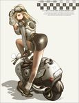  blonde_hair copyright_request gloves goggles ground_vehicle juno_jeong leather_skirt long_hair moped motor_vehicle non-web_source pencil_skirt shiny shiny_clothes skirt solo 