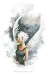  angel angel_wings barbed_wire bob_cut copyright_request halo jason_chan short_hair solo tank_top white_hair wings 