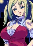  blonde_hair blue_eyes breasts copyright_request huge_breasts kasanui lowres night oekaki ribbon solo twintails 