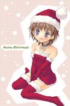  christmas collar copyright_request dress kurusugawa_misako santa_costume solo strapless strapless_dress thighhighs 