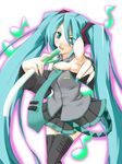  aqua_hair hatsune_miku long_hair ribi solo spring_onion thighhighs twintails very_long_hair vocaloid 