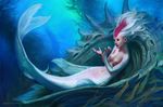  fishing_hook jason_chan long_hair mermaid monster_girl nipples ocean seashell topless underwater wet 