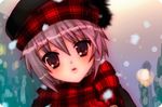  bad_id bad_pixiv_id hat lowres nagato_yuki nanase_meruchi plaid plaid_scarf scarf snowing solo suzumiya_haruhi_no_yuuutsu 