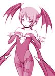  animal_print bat_print bat_wings bridal_gauntlets demon_girl elbow_gloves flat_chest gloves head_wings lilith_aensland mamoru_(arizona) monochrome pantyhose pink print_legwear purple_legwear short_hair solo succubus vampire_(game) wings 