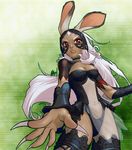  animal_ears artist_request breasts bunny_ears cleavage dark_skin final_fantasy final_fantasy_xii fran long_hair lowres mask medium_breasts midriff nail_polish pink_hair pink_nails revealing_clothes solo thighhighs very_long_hair viera 