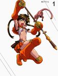  brown_eyes brown_hair flat_chest hirata_katsuzou long_hair monkey nowa pointy_ears queen's_blade revealing_clothes ruu_(queen's_blade) skirt solo staff twintails 