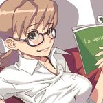  book glasses green_eyes hijiri_rei lowres oekaki read_or_die reading solo sumiregawa_nenene 