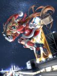  animal_ears billboard cat_ears cat_tail christmas cityscape goggles jumping knee_pads looking_back night original paws sack santa_costume skyline tail zan_nekotama 