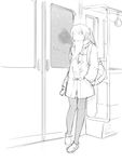  coat copyright_request greyscale ground_vehicle monochrome ooji pantyhose scarf sketch solo train_interior 