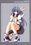  asymmetrical_wings blue_hair dizzy doujinshi guilty_gear highres pirate ribbon sailor_collar shinano_yura solo tail tail_ribbon wings 