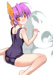  ayane_(doa) barefoot dead_or_alive highres one-piece_swimsuit purple_hair purple_school_swimsuit sanbasou school_swimsuit short_hair solo swimsuit 