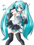  :q bare_shoulders beamed_eighth_notes detached_sleeves eighth_note green_eyes green_hair hatsune_miku long_hair microphone miniskirt musical_note necktie shinshin simple_background skirt solo thighhighs tongue tongue_out twintails very_long_hair vocaloid white_background zettai_ryouiki 