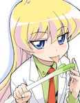 :p blonde_hair blue_eyes labcoat long_hair lowres naughty_face necktie oekaki pani_poni_dash! rebecca_miyamoto saliva sexually_suggestive solo spring_onion tongue tongue_out youkan 