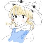 bangs blonde_hair blush_stickers closed_mouth conose expressionless eyelashes hair_ornament hat looking_at_viewer medium_hair moriya_suwako partially_colored simple_background sketch solo touhou turtleneck upper_body white_background 