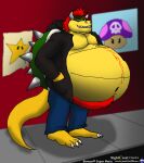 anthro belly belly_hair big_belly body_hair bottomwear bowser bowser_day claws clothing fungus hair hairy_belly hand_in_pocket hands_in_both_pockets hi_res hoodie horn k9manx90_(artist) koopa looking_at_viewer male mario_bros musclegut muscular mushroom navel navel_outline nintendo obese obese_anthro obese_male overweight overweight_anthro overweight_male pants pecs pockets poison_mushroom red_hair reptile road scalie sharp_teeth shell sidewalk smile smiling_at_viewer solo spiked_shell spikes spikes_(anatomy) star street super_star tail teeth toe_claws topwear turtle turtle_shell wardrobe_malfunction
