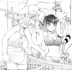  bikini breasts comic greyscale kokubunji_koyori large_breasts monochrome multiple_girls nakahara_komugi nakajima_rei nurse_witch_komugi-chan panties panty_pull swimsuit translation_request underwear 