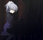  darker_than_black dress grand_piano instrument pantyhose piano purple_dress purple_eyes silver_hair solo yin yoshioka_yoshiko 