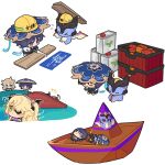  &gt;_&lt; 2boys 2girls albedo_(genshin_impact) bat_hair_ornament black_dress black_eyes black_hair blonde_hair blue_cape blue_eyes blue_hat blunt_ends blush_stickers bow bowtie bridal_gauntlets cabbie_hat cape chibi closed_eyes container dragon dragon_horns dragon_wings dress eyeliner eyeshadow fischl_(genshin_impact) flying_sweatdrops genshin_impact gold green_eyes hair_between_eyes hair_ornament hair_over_one_eye hand_saw hard_hat hat hat_feather helmet hide_and_seek hiding highres horns japanese_clothes jingasa kimono klee_(genshin_impact) kneeling long_hair looking_at_another lying makeup mini_dragon mini_durin_(genshin_impact) multiple_boys multiple_girls multiple_horns on_back on_grass outstretched_arms own_hands_clasped own_hands_together parted_bangs pink_bow plank plant potatetoee praying purple_trim red_hat saw scaramouche_(genshin_impact) searching sidelocks sleeping star_(symbol) star_hair_ornament toy toy_ship unworn_headwear wanderer_(genshin_impact) white_background white_kimono wing_hair_ornament wings yellow_eyeliner yellow_eyeshadow 