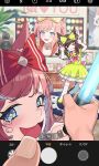  +_+ 2girls absurdres acaa aged_up agnes_digital_(umamusume) blue_eyes brown_hair closed_mouth collarbone commentary_request crying crying_with_eyes_open dancing dress highres horse_girl mother_and_daughter multicolored_hair multiple_girls open_mouth photo_(object) pink_hair pov pov_hands standing tears two-tone_hair umamusume 