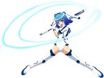  blue_eyes blue_hair boots covered_navel gloves hino_hikaru leotard motion_slit open_mouth parody pen pixiv pixiv-tan short_hair simple_background sky_girls smile solo thigh_boots thighhighs white_background white_footwear white_gloves white_legwear white_leotard 