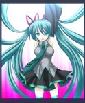  aqua_neckwear eko green_hair hatsune_miku long_hair necktie solo twintails very_long_hair vocaloid 