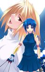  arcueid_brunestud azu bare_shoulders between_fingers black_keys blonde_hair blue_eyes blue_hair ciel full_moon knife moon multiple_girls red_eyes thighhighs tsukihime zettai_ryouiki 