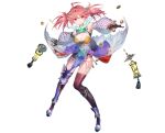  1girl absurdres alette_claretie atelier_(series) atelier_sophie_2 bare_shoulders black_shorts black_thighhighs breasts brown_gloves cleavage closed_mouth clothing_cutout coin detached_sleeves floating_clothes full_body gloves hair_ornament highres long_hair long_sleeves looking_at_viewer official_art oil_lamp pink_hair puffy_detached_sleeves puffy_sleeves red_eyes second-party_source shorts simple_background solo standing tassel thighhighs twintails white_background wide_sleeves yuugen 