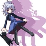  black_cat cat collar darker_than_black dress female girl grey_hair long_sleeves lowres mao_(darker_than_black) maroon_eyes ponytail purple_dress yin 