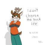 1:1 2015 antlers black_clothing black_nose black_shirt black_text black_topwear blue_bottomwear blue_clothing blue_pants bottomwear brown_body brown_fur chest_tuft clothed clothing crossed_arms darwin_(tinydeerguy) deer english_text fully_clothed fur horn mammal open_mouth open_smile pants red_clothing red_shirt red_topwear shirt smile t-shirt tan_body tan_fur teeth_showing text thug_life tinydeerguy topwear tuft underline