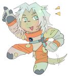 alpha_channel anthro blue_eyes brown_body brown_fur canid canine canis chibi clothing domestic_dog fur gesture gloves grey_hair hair hand_gesture handwear hi_res houndsjaw humanoid laika_(planet_laika) male mammal open_mouth pale_eyes planet_laika pointing simple_background solo spacesuit tail transparent_background