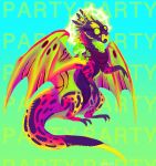 2019 ambiguous_gender colorful_theme digital_media_(artwork) digital_painting_(artwork) dragon english_text eyewear feral flesh_fang flight_rising fungus goggles gradient_background green_text hi_res horn jaspering kerchief membrane_(anatomy) membranous_wings mushroom mythological_creature mythological_scalie mythology neckerchief nocturne_dragon opaque_goggles pink_body pink_scales purple_body purple_scales scales scalie simple_background sitting snout solo sparklefur tail text text_in_background wings yellow_body yellow_scales yellow_spines