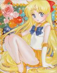  aino_minako ass bishoujo_senshi_sailor_moon blonde_hair bow flower long_hair miniskirt sailor_moon sailor_venus sitting skirt 