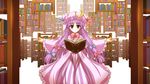  book bookshelf bow gaia_library hat highres kamen_rider kamen_rider_w kareru_(karluv) library moon parody patchouli_knowledge purple_eyes purple_hair ribbon solo touhou voile 