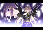  blue_eyes cropped_jacket fingerless_gloves gloves hair_ornament jacket kirara-sakura lyrical_nanoha magical_girl mahou_shoujo_lyrical_nanoha mahou_shoujo_lyrical_nanoha_a's mahou_shoujo_lyrical_nanoha_a's_portable:_the_battle_of_aces multiple_girls open_clothes open_jacket red_eyes reinforce waist_cape wings x_hair_ornament yagami_hayate 