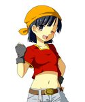  bandana belt black_hair chain child crop_top dragon_ball dragon_ball_gt fingerless_gloves flat_chest gloves grey_eyes kotone_(hope-dream) midriff one_eye_closed pan_(dragon_ball) short_hair solo 