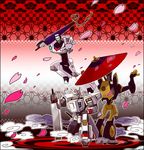  drift fog jazz ninja no_humans prowl robot sword transformers transformers_animated umbrella weapon 