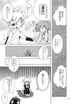  comic doujinshi greyscale hat highres inubashiri_momiji kawashiro_nitori maturiuta_sorato monochrome multiple_girls shameimaru_aya tokin_hat touhou translated two_side_up 