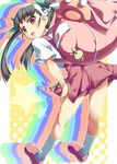  bad_id bad_pixiv_id bag bakemonogatari bandaid bandaid_on_knee black_hair fang hachikuji_mayoi hairband hands_on_own_knees ibuki_mana leaning_forward looking_back monogatari_(series) red_eyes skirt solo twintails 