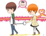  1girl artist_request brown_hair chibi hair_ornament hairpin holding_hands imagining inami_mahiru magic_hand orange_hair short_hair takanashi_souta working!! 