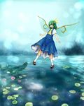  :d bad_id bad_pixiv_id bow daiyousei fairy flower green_eyes green_hair hair_bow kneehighs lily_(flower) lily_pad mary_janes open_mouth shoes short_hair side_ponytail smile socks solo touhou water white_legwear wings yoshitsuna 