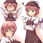  angry animal_ears black_eyes blush crossed_arms embarrassed expressions frown fume hat hat_removed headwear_removed mystia_lorelei phantom2071 pink_hair short_hair solo squiggle staring touhou wings 