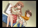  2girls \m/ asahina_mikuru blush cat kyon_no_imouto legs long_hair multiple_girls pose shamisen_(haruhi) skirt smile suzumiya_haruhi_no_yuuutsu 