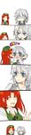  :3 ^_^ angry blush ching closed_eyes comic gloom_(expression) highres hong_meiling izayoi_sakuya kiss long_image multiple_girls nyoro~n silent_comic surprised tall_image touhou turn_pale yuri 