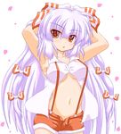  armpits arms_up babydoll blush breasts fujiwara_no_mokou large_breasts long_hair marimo_(artist) midriff navel oekaki open_clothes open_shirt ribbon shirt shorts solo suspenders touhou underboob very_long_hair 