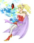 1girl ashima015 blonde_hair boots cape crystal earrings elbow_gloves female final_fantasy final_fantasy_vi full_body gloves green_eyes jewelry long_hair pantyhose ponytail solo tina_branford white_background 