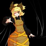  alphes_(style) blonde_hair highres hourou kurodani_yamame one_eye_closed parody ribbon short_hair silk solo spider_web style_parody touhou 