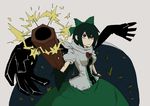  arm_cannon black_wings bow cape flat_color foreshortening green_hair hair_bow highres karu_(ishiken) radiation_symbol red_eyes reiuji_utsuho solo star symbol-shaped_pupils touhou weapon wings 