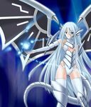  armor blue-eyes_white_dragon blue_eyes elbow_gloves energy_ball fingerless_gloves gloves highres kisara long_hair malefic_blue-eyes_white_dragon mashimaro_luo solo tail thighhighs very_long_hair white_hair wings yuu-gi-ou yuu-gi-ou_duel_monsters 