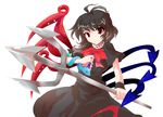  alphes_(style) asymmetrical_wings asyura7 bad_id bad_pixiv_id black_hair highres houjuu_nue looking_at_viewer parody polearm red_eyes short_hair smile snake solo style_parody touhou trident weapon wings 